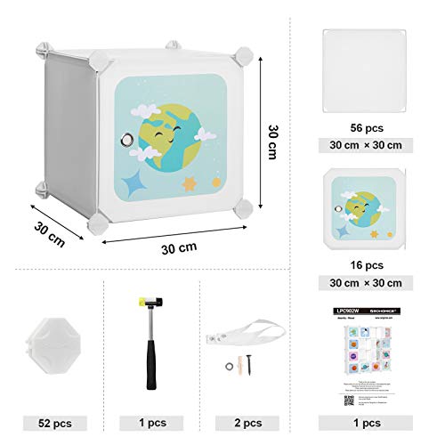 SONGMICS Armario Modular Infantil de 16 Cubos, Organizador Modular para Niños, Estantes de Cubo de Plástico, con Puertas, para Ropa, Zapatos, Juguetes, 123 x 31 x 123 cm, Blanco LPC902W