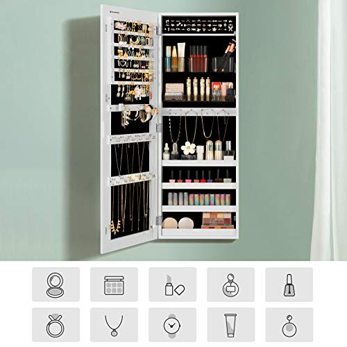 SONGMICS Armario para Joyas, Armario Joyero con 2 Organizadores de Cosméticos, Armario para Pared, Espejo Psicodélico sin Marco, con Cerradura y Llaves, Blanco JJC001W01 SONGMICS Armario para Joyas, Armario Joyero con 2 Organizadores de Cosméticos, Armario para Pared, Espejo Psicodélico sin Marco, con Cerradura y Llaves, Blanco JJC001W01