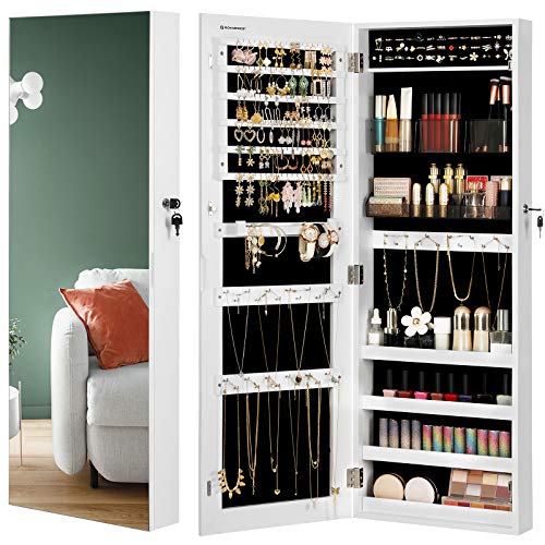 SONGMICS Armario para Joyas, Armario Joyero con 2 Organizadores de Cosméticos, Armario para Pared, Espejo Psicodélico sin Marco, con Cerradura y Llaves, Blanco JJC001W01 SONGMICS Armario para Joyas, Armario Joyero con 2 Organizadores de Cosméticos, Armario para Pared, Espejo Psicodélico sin Marco, con Cerradura y Llaves, Blanco JJC001W01
