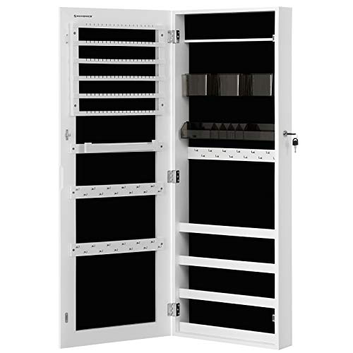SONGMICS Armario para Joyas, Armario Joyero con 2 Organizadores de Cosméticos, Armario para Pared, Espejo Psicodélico sin Marco, con Cerradura y Llaves, Blanco JJC001W01 SONGMICS Armario para Joyas, Armario Joyero con 2 Organizadores de Cosméticos, Armario para Pared, Espejo Psicodélico sin Marco, con Cerradura y Llaves, Blanco JJC001W01