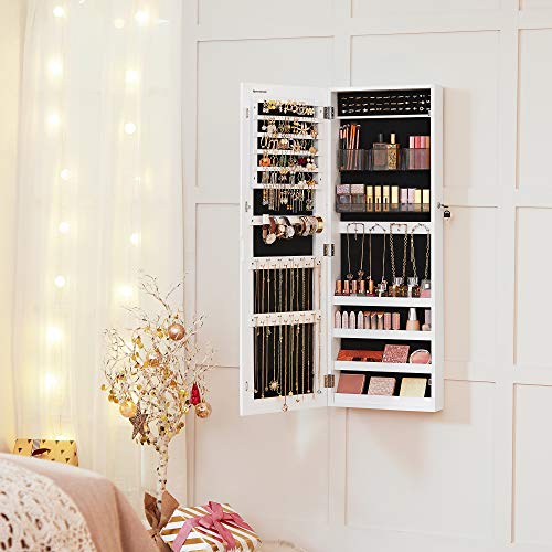 SONGMICS Armario para Joyas, Armario Joyero con 2 Organizadores de Cosméticos, Armario para Pared, Espejo Psicodélico sin Marco, con Cerradura y Llaves, Blanco JJC001W01 SONGMICS Armario para Joyas, Armario Joyero con 2 Organizadores de Cosméticos, Armario para Pared, Espejo Psicodélico sin Marco, con Cerradura y Llaves, Blanco JJC001W01
