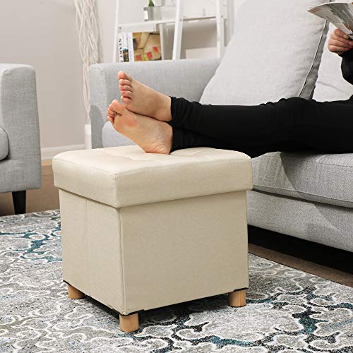 SONGMICS Banco Otomano de Almacenamiento, Asiento Plegable Acolchado, Cofre con Tapa, Patas de Madera Maciza, Ahorra Espacio, Carga Máxima 300 kg, para Dormitorio y Pasillo, Beige LSF14BE SONGMICS Banco Otomano de Almacenamiento, Asiento Plegable Acolchado, Cofre con Tapa, Patas de Madera Maciza, Ahorra Espacio, Carga Máxima 300 kg, para Dormitorio y Pasillo, Beige LSF14BE