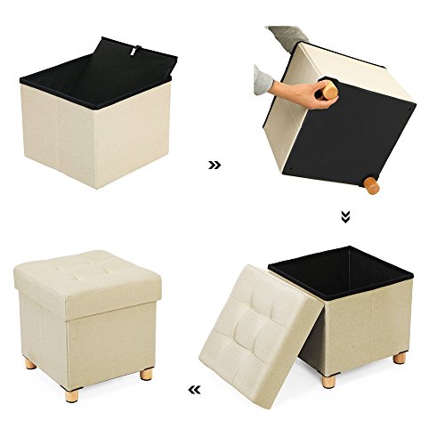 SONGMICS Banco Otomano de Almacenamiento, Asiento Plegable Acolchado, Cofre con Tapa, Patas de Madera Maciza, Ahorra Espacio, Carga Máxima 300 kg, para Dormitorio y Pasillo, Beige LSF14BE SONGMICS Banco Otomano de Almacenamiento, Asiento Plegable Acolchado, Cofre con Tapa, Patas de Madera Maciza, Ahorra Espacio, Carga Máxima 300 kg, para Dormitorio y Pasillo, Beige LSF14BE
