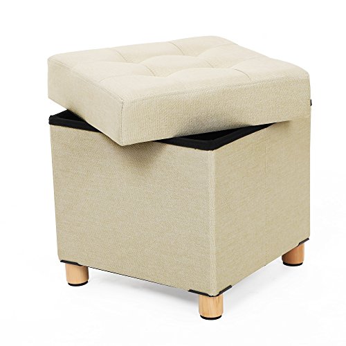 SONGMICS Banco Otomano de Almacenamiento, Asiento Plegable Acolchado, Cofre con Tapa, Patas de Madera Maciza, Ahorra Espacio, Carga Máxima 300 kg, para Dormitorio y Pasillo, Beige LSF14BE SONGMICS Banco Otomano de Almacenamiento, Asiento Plegable Acolchado, Cofre con Tapa, Patas de Madera Maciza, Ahorra Espacio, Carga Máxima 300 kg, para Dormitorio y Pasillo, Beige LSF14BE
