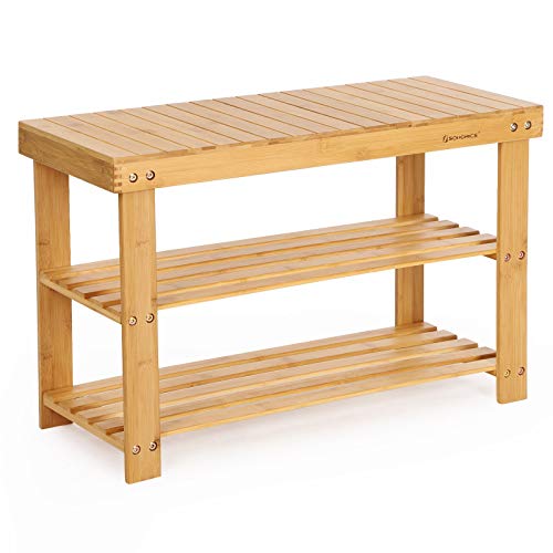 SONGMICS Banco Zapatero de bambú, Estantería para Zapatos con 3 estantes, 70 x 28 x 45 cm Ideal para Entrada, Baño, Sala de Estar, Pasillo LBS04N SONGMICS Banco Zapatero de bambú, Estantería para Zapatos con 3 estantes, 70 x 28 x 45 cm Ideal para Entrada, Baño, Sala de Estar, Pasillo LBS04N