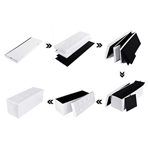 Songmics Baúl Puff - Taburete para almacenaje, Plegable Carga máxima de 300 kg, Blanco, 110 x 38 x 38 cm Songmics Baúl Puff - Taburete para almacenaje, Plegable Carga máxima de 300 kg, Blanco, 110 x 38 x 38 cm