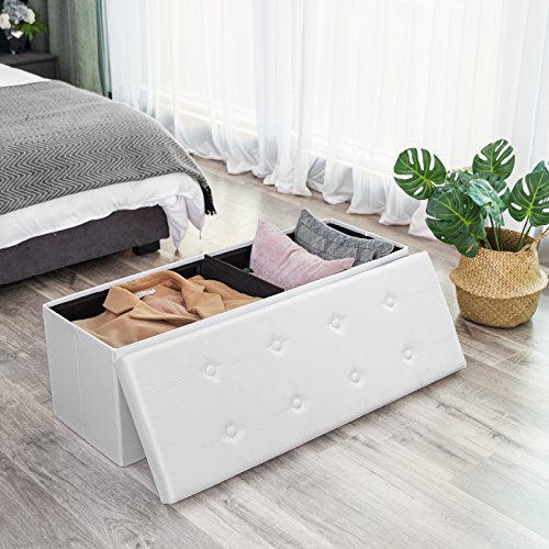 Songmics Baúl Puff - Taburete para almacenaje, Plegable Carga máxima de 300 kg, Blanco, 110 x 38 x 38 cm Songmics Baúl Puff - Taburete para almacenaje, Plegable Carga máxima de 300 kg, Blanco, 110 x 38 x 38 cm