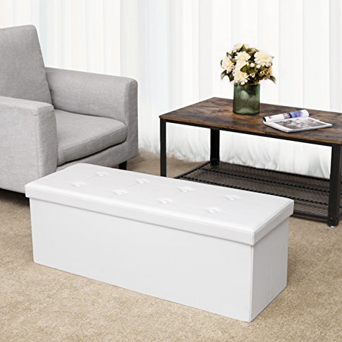 Songmics Baúl Puff - Taburete para almacenaje, Plegable Carga máxima de 300 kg, Blanco, 110 x 38 x 38 cm Songmics Baúl Puff - Taburete para almacenaje, Plegable Carga máxima de 300 kg, Blanco, 110 x 38 x 38 cm