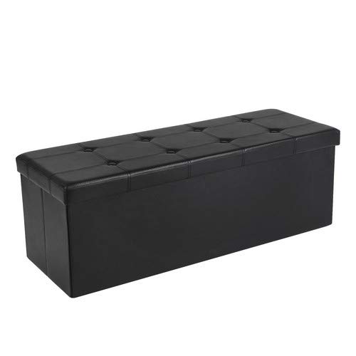 Songmics Baúl Puff - Taburete para almacenaje, Plegable Carga máxima de 300 kg, Negro, 110 x 38 x 38 cm Songmics Baúl Puff - Taburete para almacenaje, Plegable Carga máxima de 300 kg, Negro, 110 x 38 x 38 cm