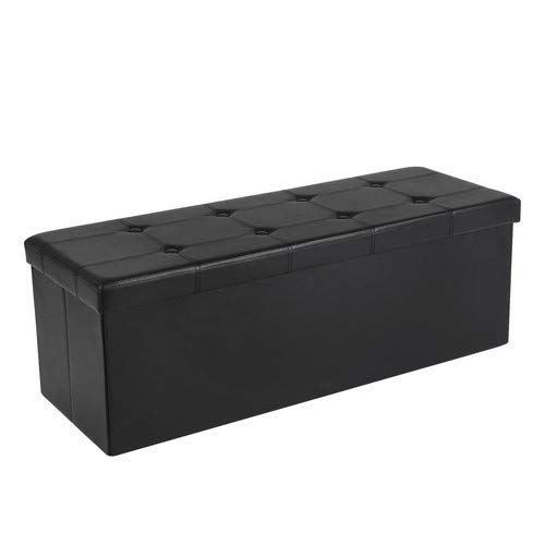 Songmics Baúl Puff - Taburete para almacenaje, Plegable Carga máxima de 300 kg, Negro, 110 x 38 x 38 cm