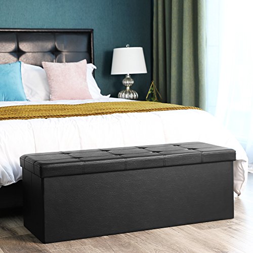 Songmics Baúl Puff - Taburete para almacenaje, Plegable Carga máxima de 300 kg, Negro, 110 x 38 x 38 cm Songmics Baúl Puff - Taburete para almacenaje, Plegable Carga máxima de 300 kg, Negro, 110 x 38 x 38 cm