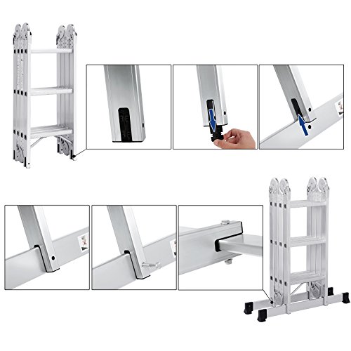 SONGMICS Escalera de Aluminio Multifuncional, Máx. Carga de Capacidad de 150 kg, Conforme al Estándar EN131 TÜV Rheinland GS, GLT36M