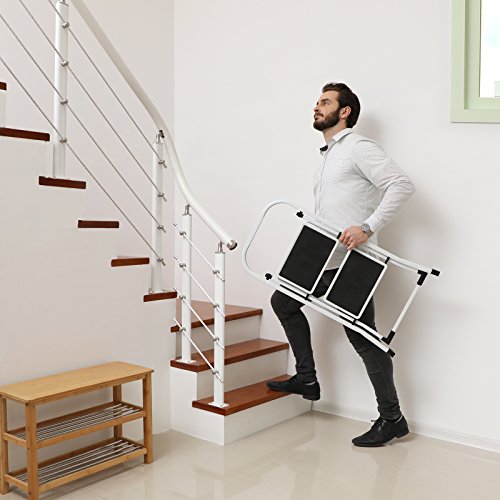 SONGMICS Escalerilla, Escalera Plegable Robusto 2 peldaños Hasta 150 kg, con Apoyabrazos Altura de trabajo 240 cm, certificado por TÜV Rheinland de acuerdo con el estándar EN14183 GSL12WT SONGMICS Escalerilla, Escalera Plegable Robusto 2 peldaños Hasta 150 kg, con Apoyabrazos Altura de trabajo 240 cm, certificado por TÜV Rheinland de acuerdo con el estándar EN14183 GSL12WT