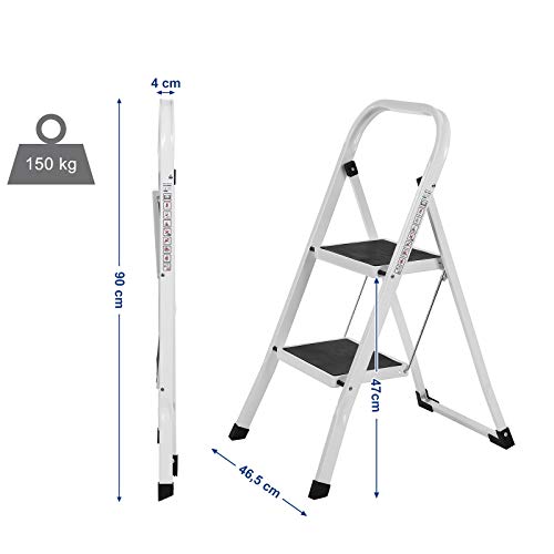 SONGMICS Escalerilla, Escalera Plegable Robusto 2 peldaños Hasta 150 kg, con Apoyabrazos Altura de trabajo 240 cm, certificado por TÜV Rheinland de acuerdo con el estándar EN14183 GSL12WT SONGMICS Escalerilla, Escalera Plegable Robusto 2 peldaños Hasta 150 kg, con Apoyabrazos Altura de trabajo 240 cm, certificado por TÜV Rheinland de acuerdo con el estándar EN14183 GSL12WT