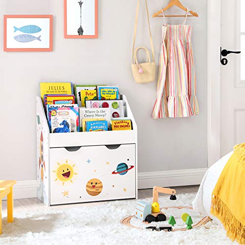 SONGMICS Estantería de Juguetes con 3 Compartimentos, Librería Infantil, Caja de Juguetes Móvil, con Ruedas, Multifuncional, para Habitación de los Niños y Sala de Juegos, Blanco GKR41WT