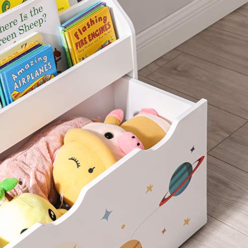 SONGMICS Estantería de Juguetes con 3 Compartimentos, Librería Infantil, Caja de Juguetes Móvil, con Ruedas, Multifuncional, para Habitación de los Niños y Sala de Juegos, Blanco GKR41WT