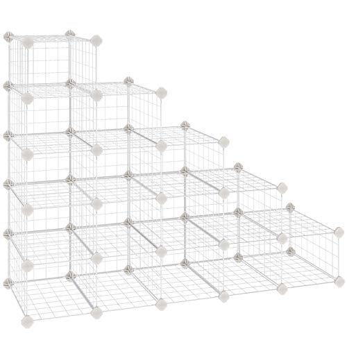 SONGMICS Estantería de Zapato, Unidad Modular de Almacenamiento de Bricolaje con 15 cubos, Organizador de Calzado con Cierre de Alambre Metálico, para Entrada, Vestíbulo, Blanco LPI44WS