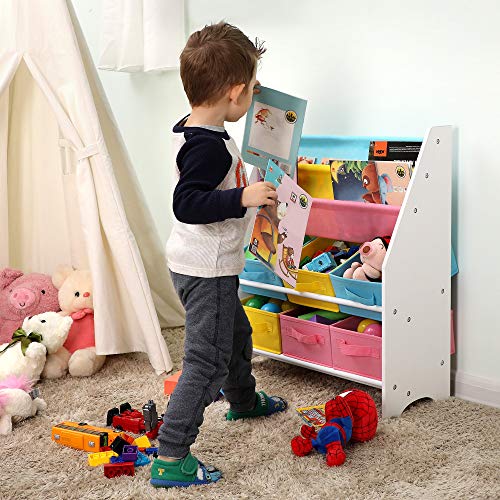 SONGMICS Estantería para Juguetes Organizador de Juguetes Estantería Infantil con Cajas de Colores Cajas de Tela no Tejida para Guardar Libros y Juguetes 63 x 74 x 26,5 cm GKR36WT