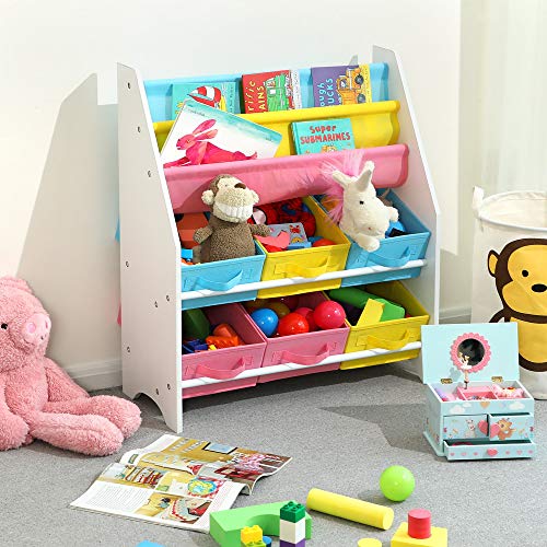 SONGMICS Estantería para Juguetes Organizador de Juguetes Estantería Infantil con Cajas de Colores Cajas de Tela no Tejida para Guardar Libros y Juguetes 63 x 74 x 26,5 cm GKR36WT