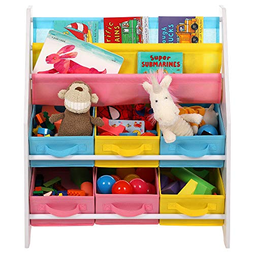 SONGMICS Estantería para Juguetes Organizador de Juguetes Estantería Infantil con Cajas de Colores Cajas de Tela no Tejida para Guardar Libros y Juguetes 63 x 74 x 26,5 cm GKR36WT SONGMICS Estantería para Juguetes Organizador de Juguetes Estantería Infantil con Cajas de Colores Cajas de Tela no Tejida para Guardar Libros y Juguetes 63 x 74 x 26,5 cm GKR36WT