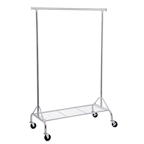 Songmics HSR02S Perchero para cargas pesadas, con estante para zapatos, con ruedas, en metal, soporta hasta 50 kg, longitud: 110,5 – 150,5 cm, cromado