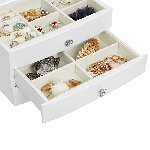 Songmics JOW03WT - Joyero de 3 niveles con espejo interior grande, botones de cristal, color blanco Songmics JOW03WT - Joyero de 3 niveles con espejo interior grande, botones de cristal, color blanco