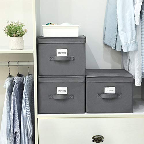 SONGMICS Juego de 3 Cajas Plegables de Alcon Tapas, Cubos de Tela con Portaetiquetas, 40 x 30 x 25 cm, Gris RFB03G SONGMICS Juego de 3 Cajas Plegables de Alcon Tapas, Cubos de Tela con Portaetiquetas, 40 x 30 x 25 cm, Gris RFB03G