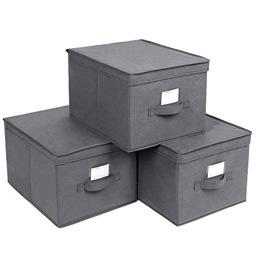 SONGMICS Juego de 3 Cajas Plegables de Alcon Tapas, Cubos de Tela con Portaetiquetas, 40 x 30 x 25 cm, Gris RFB03G SONGMICS Juego de 3 Cajas Plegables de Alcon Tapas, Cubos de Tela con Portaetiquetas, 40 x 30 x 25 cm, Gris RFB03G