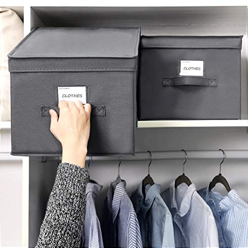 SONGMICS Juego de 3 Cajas Plegables de Alcon Tapas, Cubos de Tela con Portaetiquetas, 40 x 30 x 25 cm, Gris RFB03G SONGMICS Juego de 3 Cajas Plegables de Alcon Tapas, Cubos de Tela con Portaetiquetas, 40 x 30 x 25 cm, Gris RFB03G