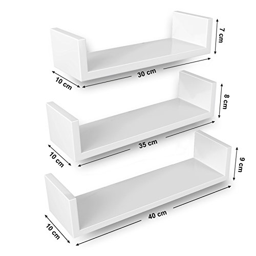 SONGMICS Juego de 3 Estantes murales Modernos, Estantes flotantes de Pared, Estantes de Almacenamiento de MDF, Laca Brillante, Montaje Oculto, Blanco, LWS40WT SONGMICS Juego de 3 Estantes murales Modernos, Estantes flotantes de Pared, Estantes de Almacenamiento de MDF, Laca Brillante, Montaje Oculto, Blanco, LWS40WT