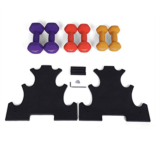 SONGMICS Juego de 6 Mancuernas, 3 Pares de 1 kg, 1,5 kg y 2 kg, con Soporte, Varios Pesos y Colores para Gimnasio y Entrenamiento en Casa, Resistentes al Sudor y a la Humedad, Mate SYL69BK