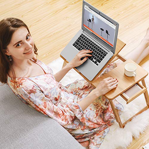 SONGMICS Laptop Desk, Adjustable Bamboo Bed Table and Breakfast Tray with 5 Tilting Angles, Cooling Holes and Drawer LLD001 SONGMICS Laptop Desk, Adjustable Bamboo Bed Table and Breakfast Tray with 5 Tilting Angles, Cooling Holes and Drawer LLD001