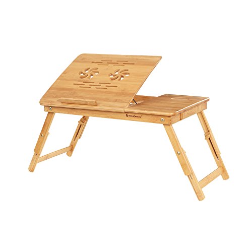 SONGMICS Laptop Desk, Adjustable Bamboo Bed Table and Breakfast Tray with 5 Tilting Angles, Cooling Holes and Drawer LLD001 SONGMICS Laptop Desk, Adjustable Bamboo Bed Table and Breakfast Tray with 5 Tilting Angles, Cooling Holes and Drawer LLD001