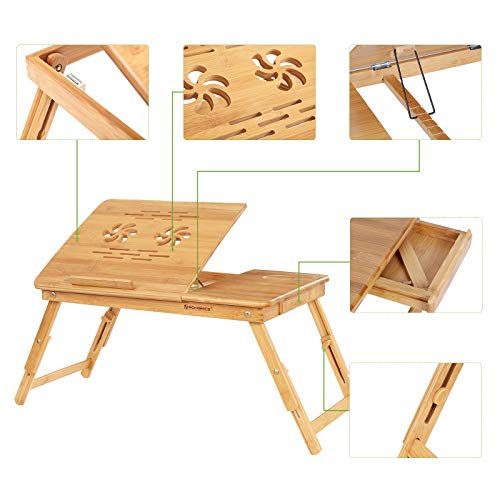 SONGMICS Laptop Desk, Adjustable Bamboo Bed Table and Breakfast Tray with 5 Tilting Angles, Cooling Holes and Drawer LLD001 SONGMICS Laptop Desk, Adjustable Bamboo Bed Table and Breakfast Tray with 5 Tilting Angles, Cooling Holes and Drawer LLD001