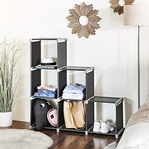 SONGMICS Librería de 6 Cubos, Estantería de Escalera de Tela, Armario de Almacenamiento, Montaje Bricolaje, para Salón, Dormitorio, Estudio, para Juguetes y Libros, Separador, Negro LSN63H SONGMICS Librería de 6 Cubos, Estantería de Escalera de Tela, Armario de Almacenamiento, Montaje Bricolaje, para Salón, Dormitorio, Estudio, para Juguetes y Libros, Separador, Negro LSN63H