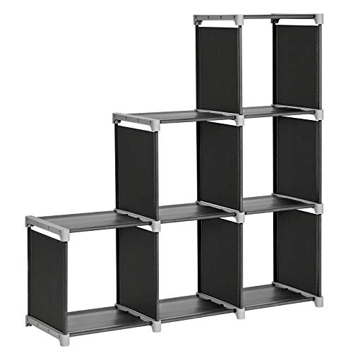 SONGMICS Librería de 6 Cubos, Estantería de Escalera de Tela, Armario de Almacenamiento, Montaje Bricolaje, para Salón, Dormitorio, Estudio, para Juguetes y Libros, Separador, Negro LSN63H SONGMICS Librería de 6 Cubos, Estantería de Escalera de Tela, Armario de Almacenamiento, Montaje Bricolaje, para Salón, Dormitorio, Estudio, para Juguetes y Libros, Separador, Negro LSN63H
