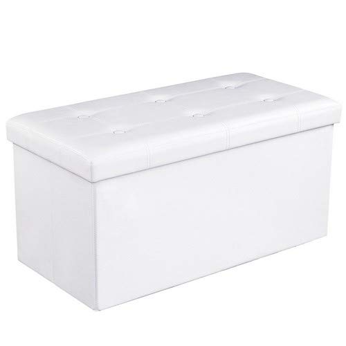 Songmics LSF106 Baúl Puff - Taburete para Almacenaje Plegable Carga máxima de 300 kg Blanco, 76 x 38 x 38 cm