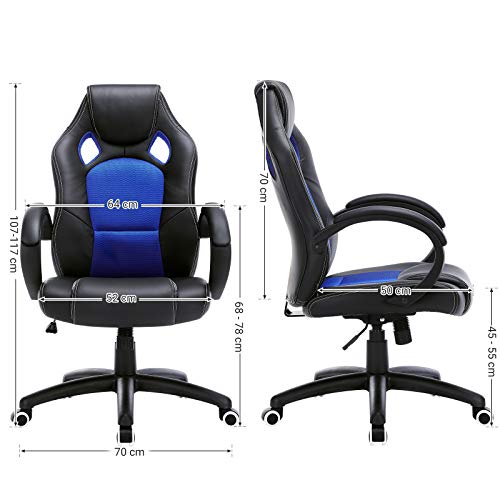 SONGMICS OBG56L Racing - Silla de Escritorio de Oficina Ergonómica Regulable con Ruedas, color Azul SONGMICS OBG56L Racing - Silla de Escritorio de Oficina Ergonómica Regulable con Ruedas, color Azul
