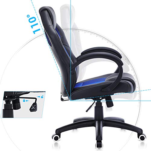 SONGMICS OBG56L Racing - Silla de Escritorio de Oficina Ergonómica Regulable con Ruedas, color Azul