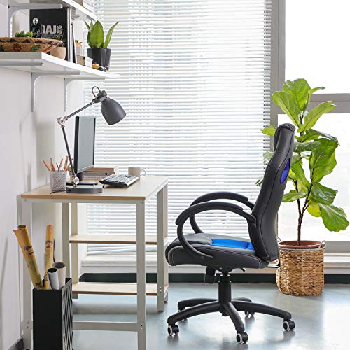 SONGMICS OBG56L Racing - Silla de Escritorio de Oficina Ergonómica Regulable con Ruedas, color Azul