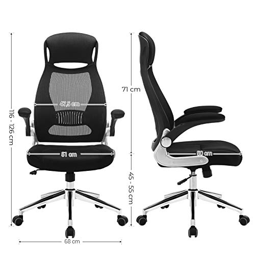SONGMICS OBN86BK Silla giratoria de Oficina Silla de Escritorio de Malla con reposacabezas Mecanismo sincronizad y Altura Ajustable Negro SONGMICS OBN86BK Silla giratoria de Oficina Silla de Escritorio de Malla con reposacabezas Mecanismo sincronizad y Altura Ajustable Negro