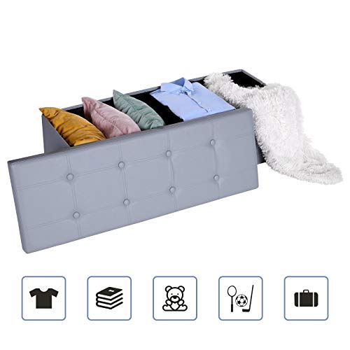 SONGMICS Otomana de Almacenamiento, Banco Acolchado, Taburete para Extremo de Cama y Asiento Plegable, Capacidad de 120 litros, Capacidad para hasta 300Kg, Gris LSF70GY SONGMICS Otomana de Almacenamiento, Banco Acolchado, Taburete para Extremo de Cama y Asiento Plegable, Capacidad de 120 litros, Capacidad para hasta 300Kg, Gris LSF70GY