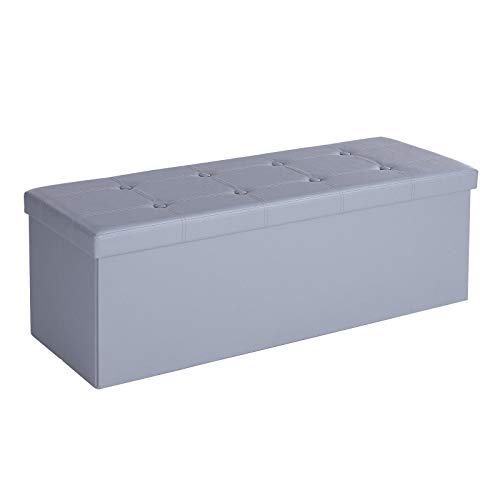 SONGMICS Otomana de Almacenamiento, Banco Acolchado, Taburete para Extremo de Cama y Asiento Plegable, Capacidad de 120 litros, Capacidad para hasta 300Kg, Gris LSF70GY SONGMICS Otomana de Almacenamiento, Banco Acolchado, Taburete para Extremo de Cama y Asiento Plegable, Capacidad de 120 litros, Capacidad para hasta 300Kg, Gris LSF70GY