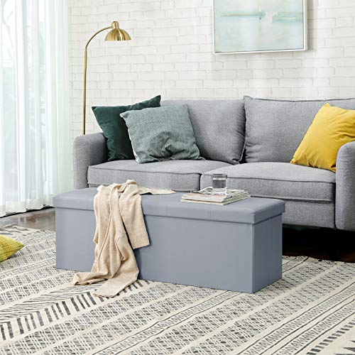 SONGMICS Otomana de Almacenamiento, Banco Acolchado, Taburete para Extremo de Cama y Asiento Plegable, Capacidad de 120 litros, Capacidad para hasta 300Kg, Gris LSF70GY SONGMICS Otomana de Almacenamiento, Banco Acolchado, Taburete para Extremo de Cama y Asiento Plegable, Capacidad de 120 litros, Capacidad para hasta 300Kg, Gris LSF70GY