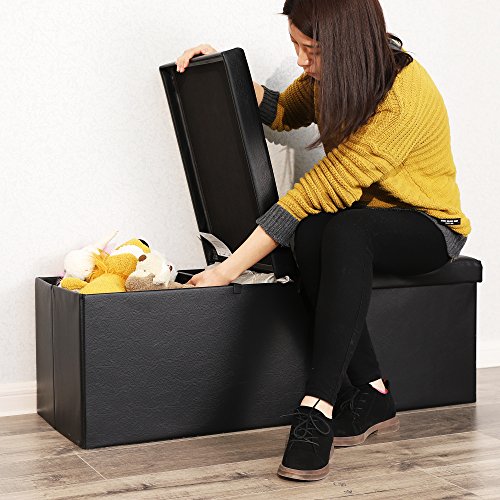 SONGMICS Puff Baúl Plegable, Taburete de Almacenamiento, Asiento para Calzarse, Capacidad de 120 L, Carga Máxima de 300 kg, Negro, 110 x 38 x 38 cm LSF75BK SONGMICS Puff Baúl Plegable, Taburete de Almacenamiento, Asiento para Calzarse, Capacidad de 120 L, Carga Máxima de 300 kg, Negro, 110 x 38 x 38 cm LSF75BK