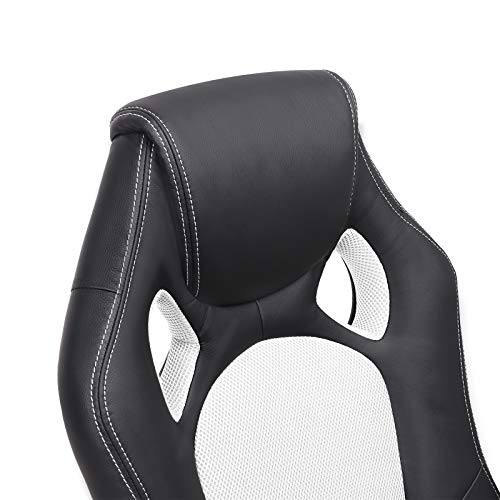 SONGMICS Racing Silla de Escritorio de Oficina Ergonómica Regulable con Ruedas, OBG56BW, Blanco