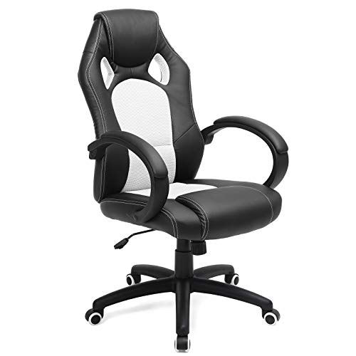 SONGMICS Racing Silla de Escritorio de Oficina Ergonómica Regulable con Ruedas, OBG56BW, Blanco SONGMICS Racing Silla de Escritorio de Oficina Ergonómica Regulable con Ruedas, OBG56BW, Blanco