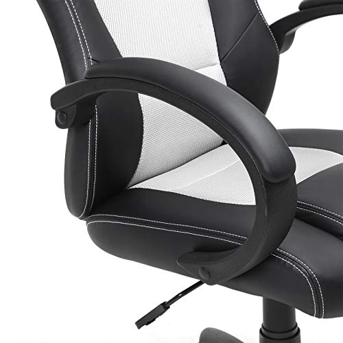 SONGMICS Racing Silla de Escritorio de Oficina Ergonómica Regulable con Ruedas, OBG56BW, Blanco