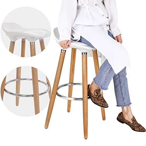 SONGMICS Set de 2 Taburetes de Bar con Patas de Madera de Haya Asiento de Plástico ABS Altura de 73 cm para Bar Cocina Comedor Bistro LJB20W