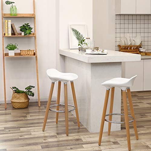SONGMICS Set de 2 Taburetes de Bar con Patas de Madera de Haya Asiento de Plástico ABS Altura de 73 cm para Bar Cocina Comedor Bistro LJB20W SONGMICS Set de 2 Taburetes de Bar con Patas de Madera de Haya Asiento de Plástico ABS Altura de 73 cm para Bar Cocina Comedor Bistro LJB20W